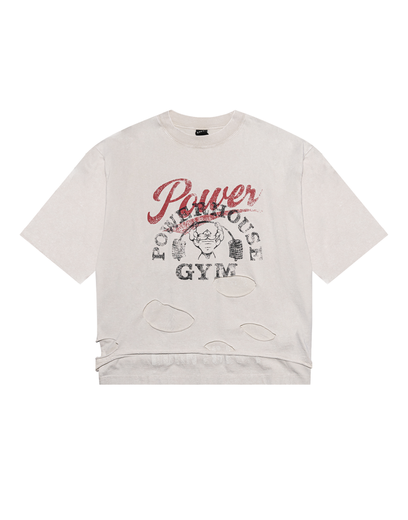 LÝFT × Power House Gym Layered Vintage Cropped T-Shirt - Ivory