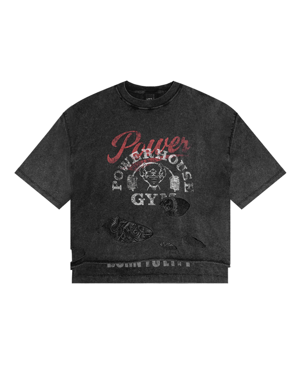 LÝFT × Power House Gym Layered Vintage Cropped T-Shirt - Black
