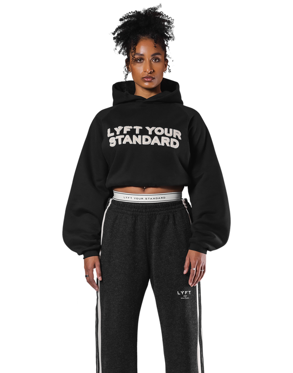 Pile Wappen Cropped Hoodie - Black