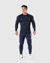 Side Waffle Pattern Long T-Shirt - Navy