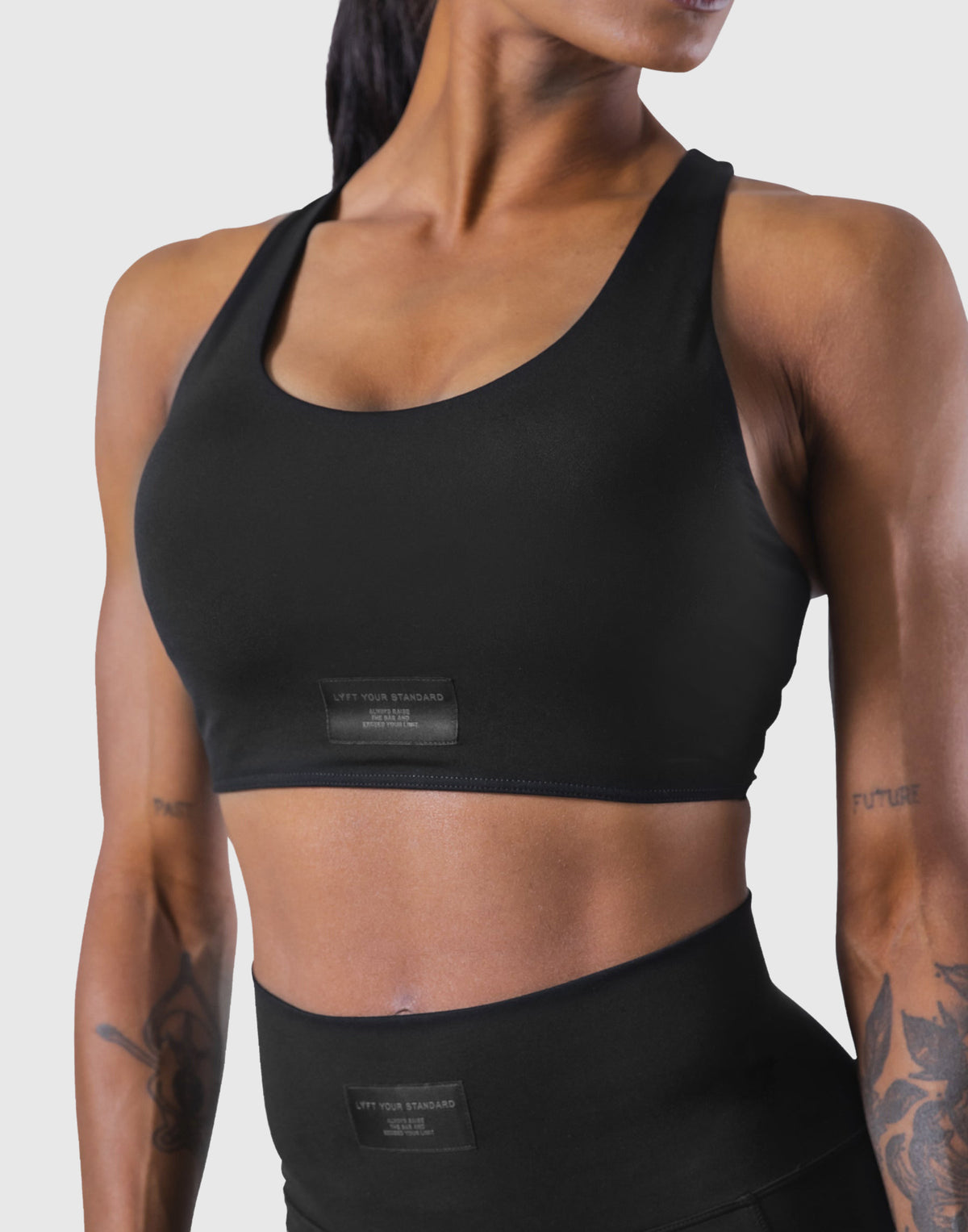 Woven Label Double Cross Strap Bratop - Black