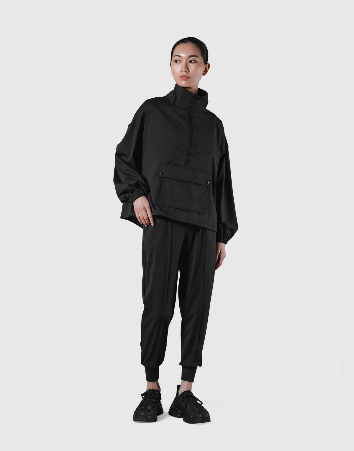 2Way Stretch Half Zip Pocket Jacket - Black