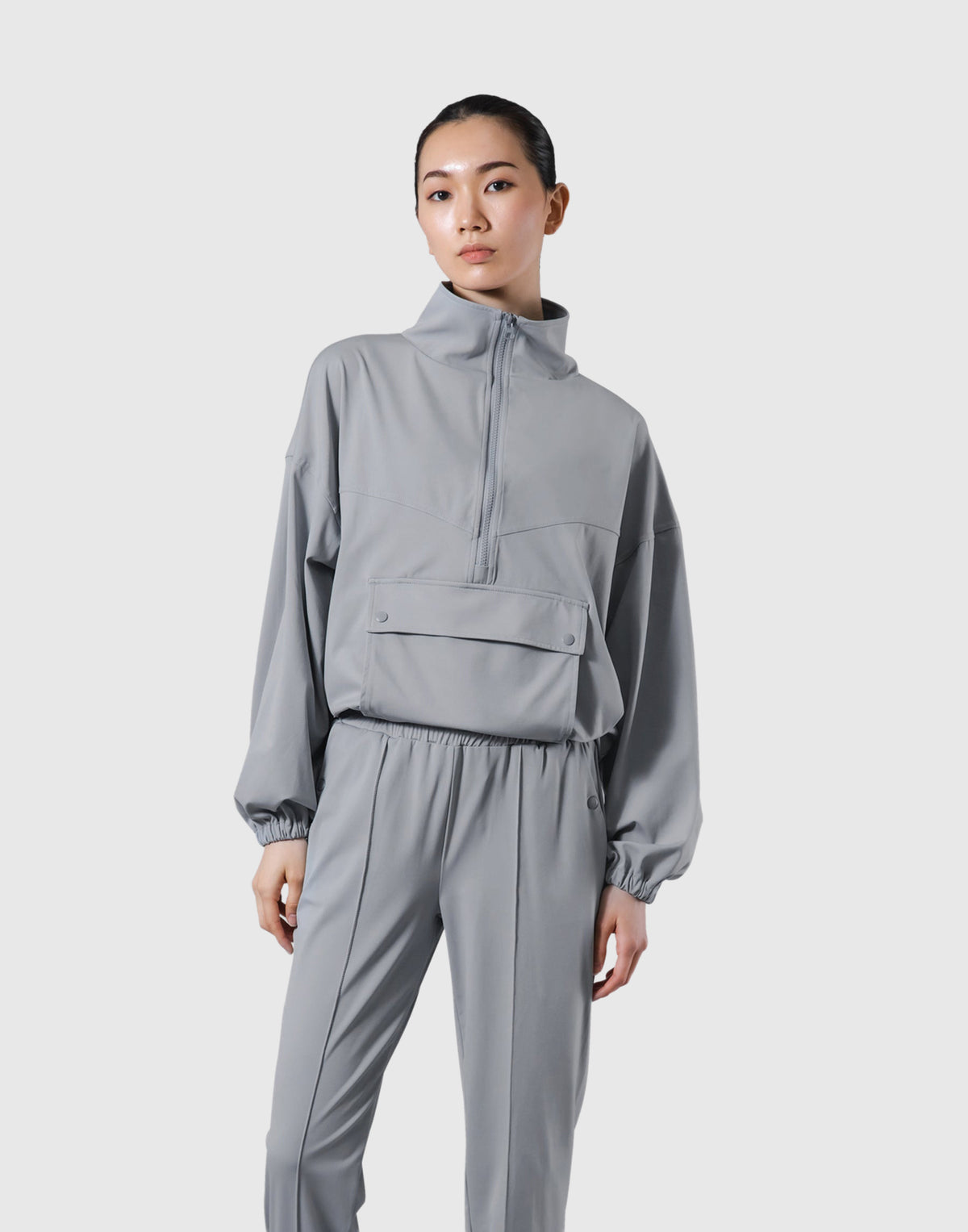 2Way Stretch Half Zip Pocket Jacket - Grey