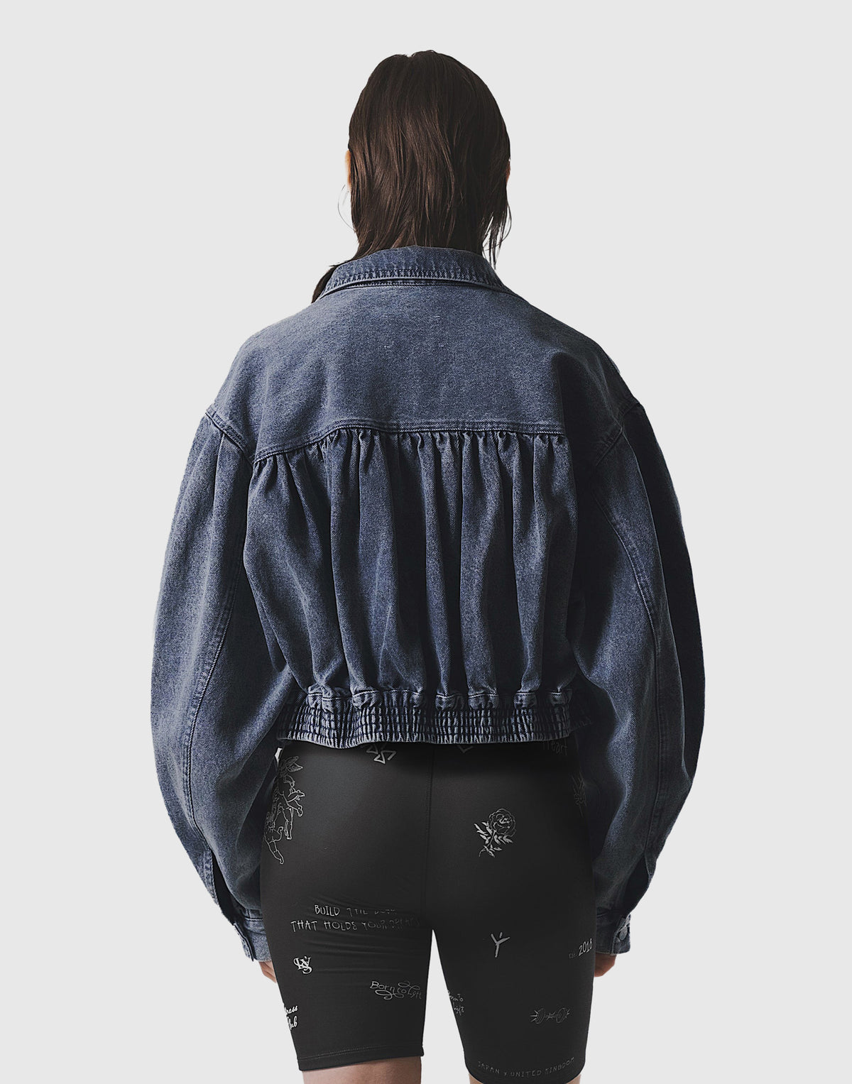 Back Gather Denim Jacket - Blue