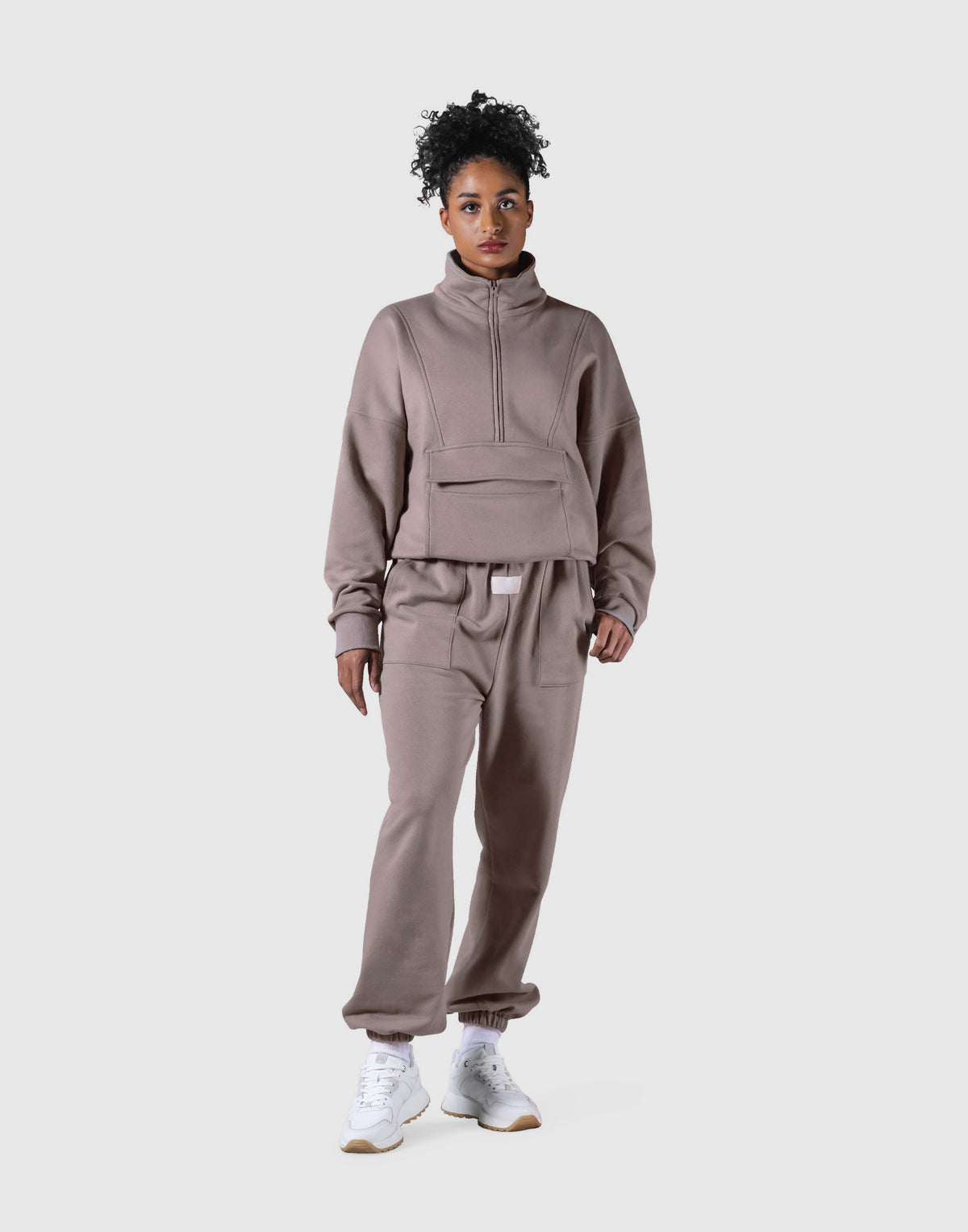 Half Zip 2Way Pocket Sweat Jacket - Greige