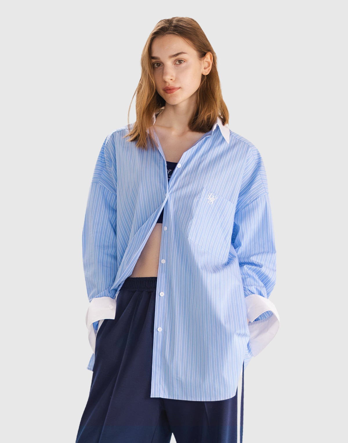 Side Slit Oversize Shirt - L.Blue