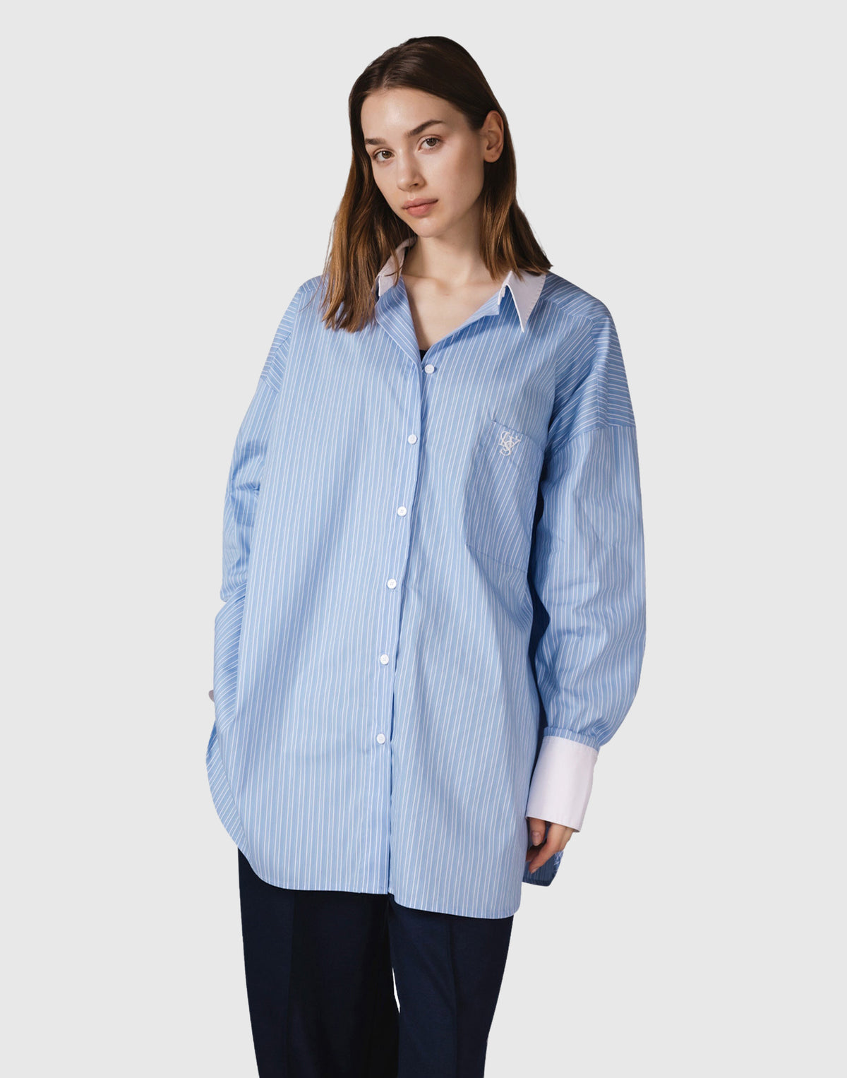 Side Slit Oversize Shirt - L.Blue