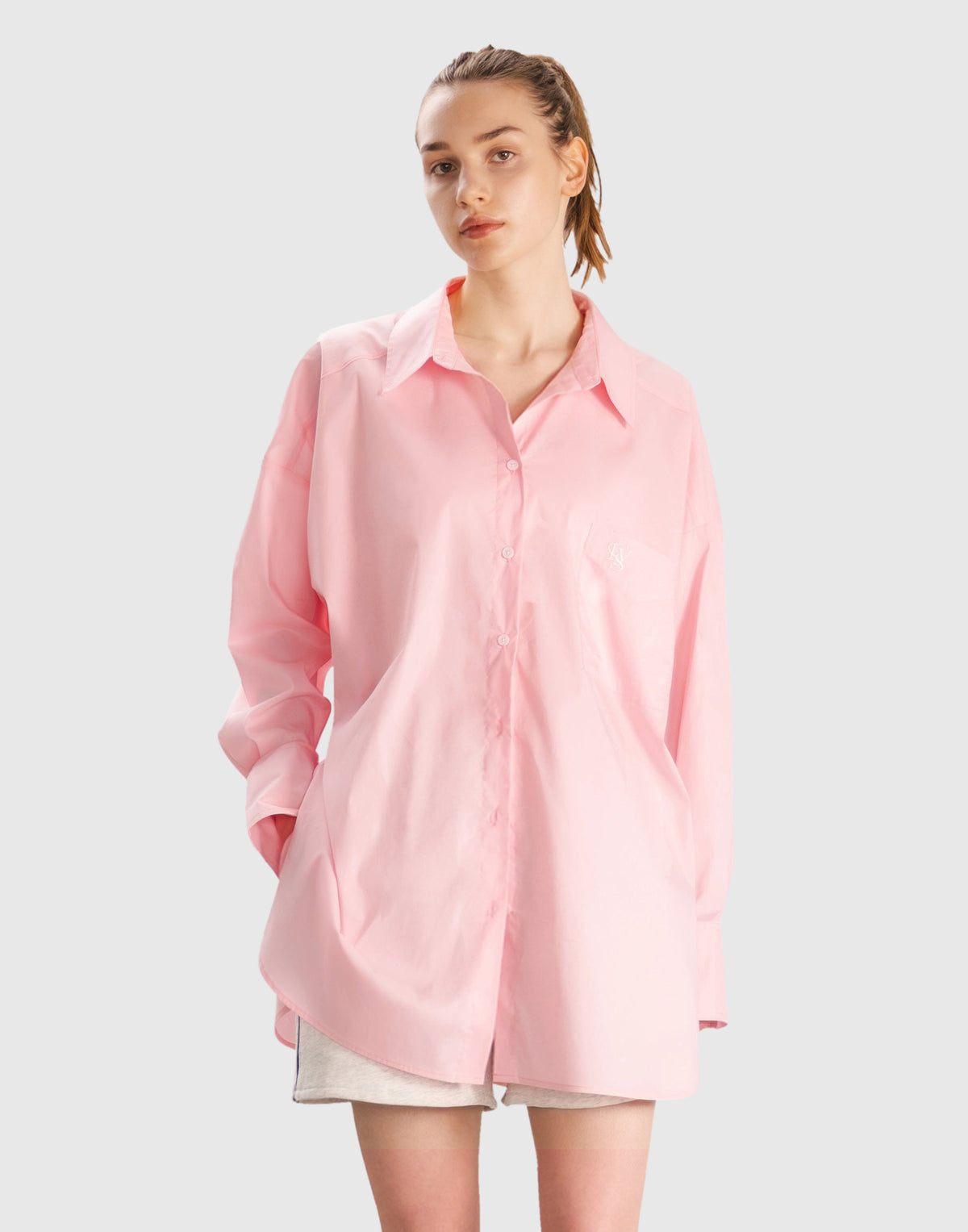 Side Slit Oversize Shirt - Pink