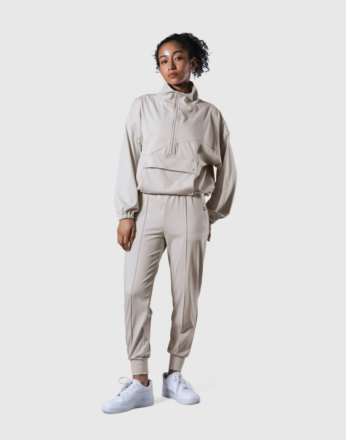 2Way Stretch Half Zip Pocket Jacket - Ivory
