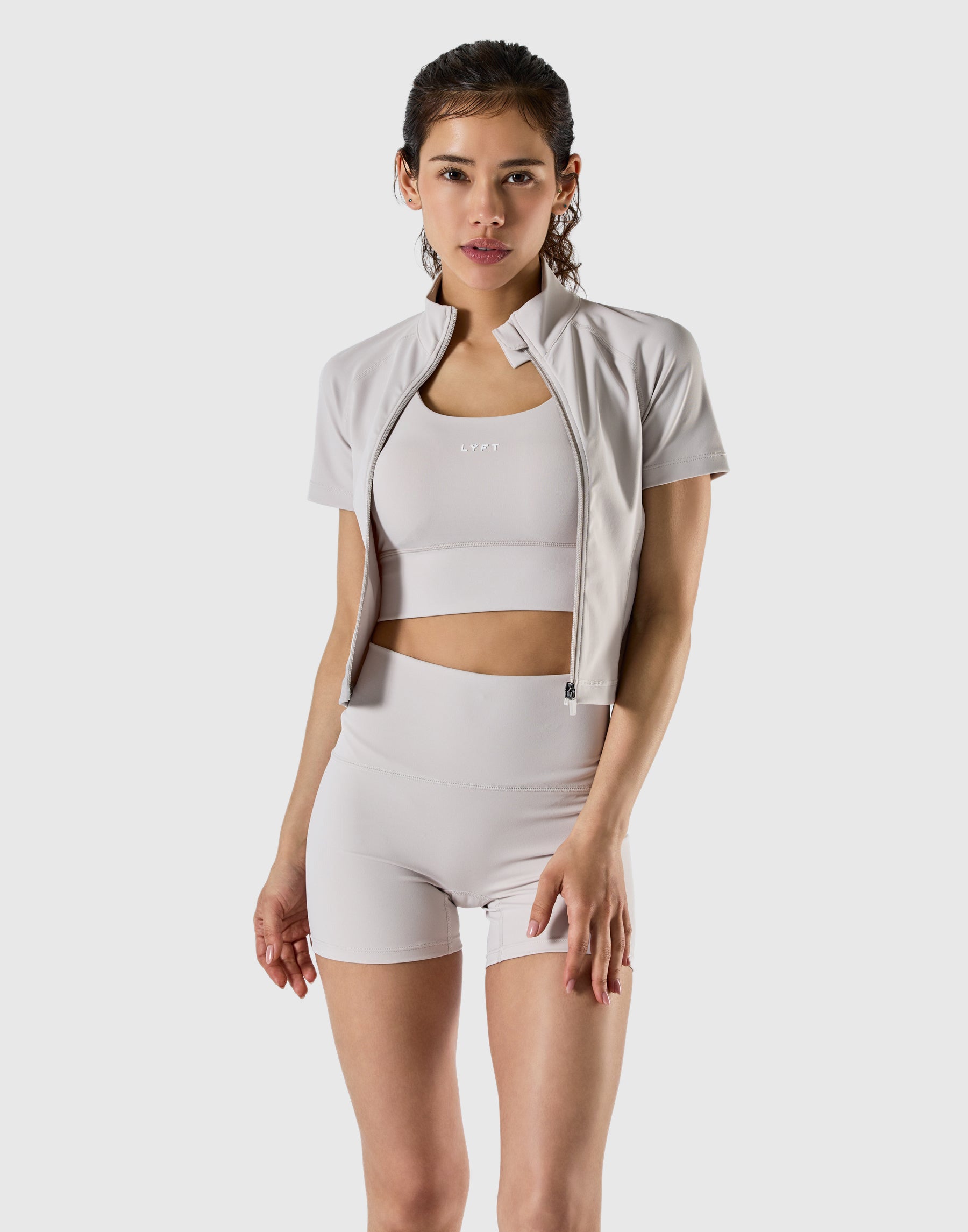 Cropped Slim Fit Short Sleeve Jacket - Ivory – LÝFT