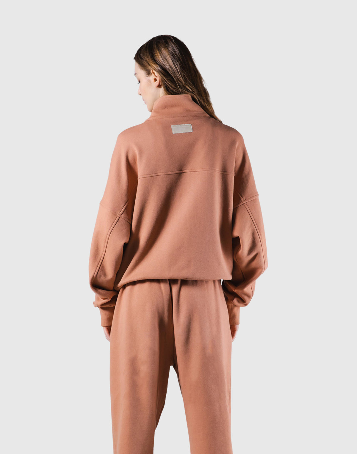 Half Zip 2-Way Pocket Sweat Jacket - Coral