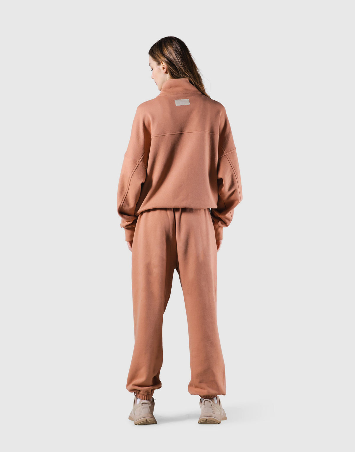 Half Zip 2-Way Pocket Sweat Jacket - Coral
