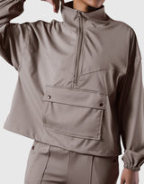 2Way Stretch Half Zip Pocket Jacket - Light Brown
