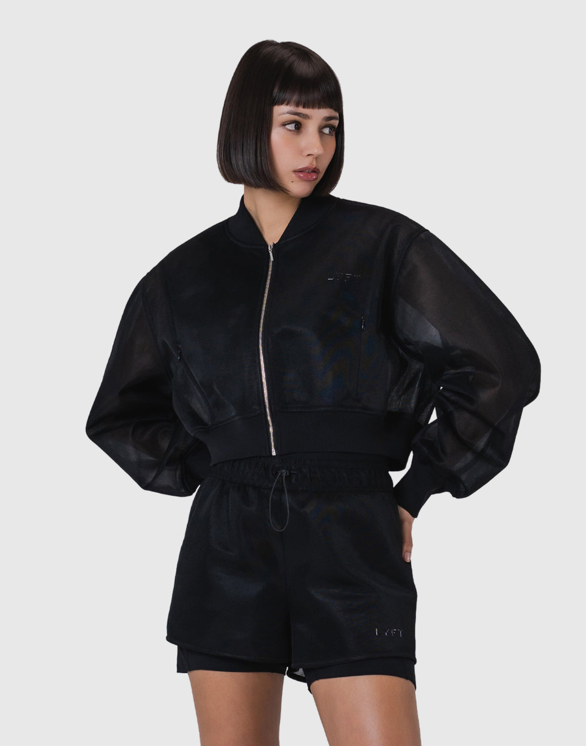 Drop Shoulder Sheer Blouson - Black