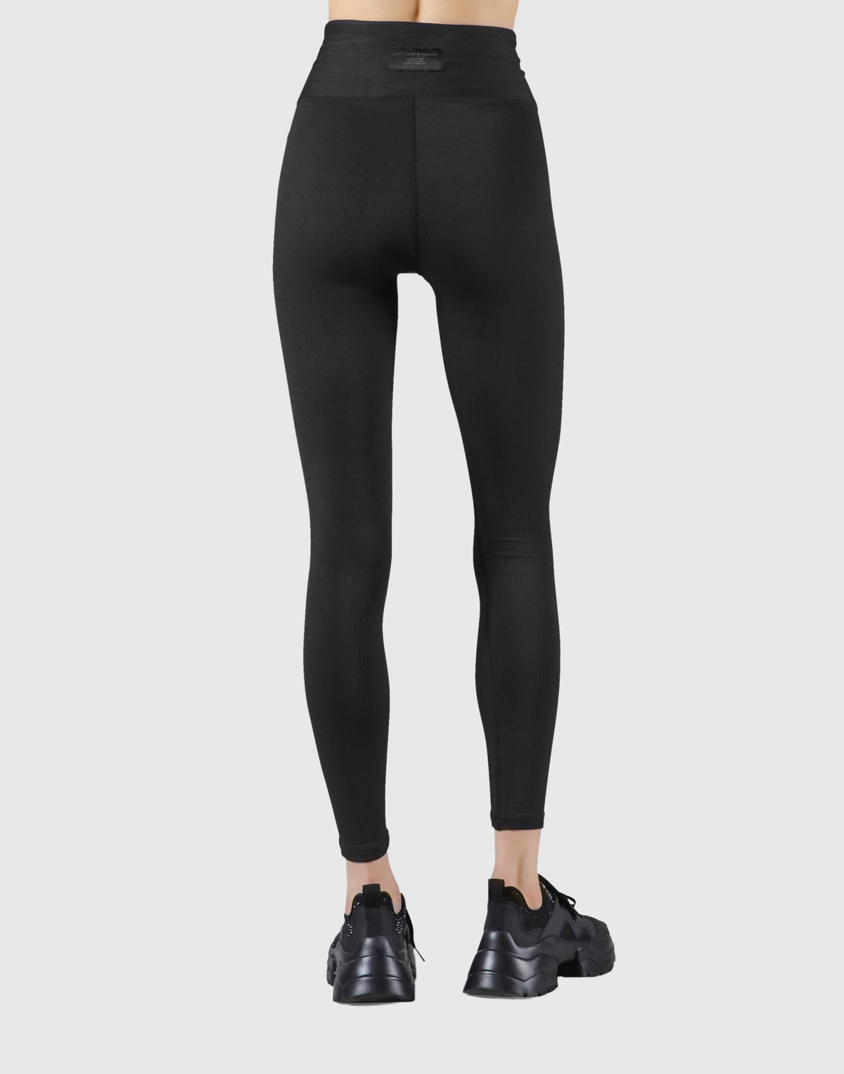 Ribbed Lace-Up Leggings - Black