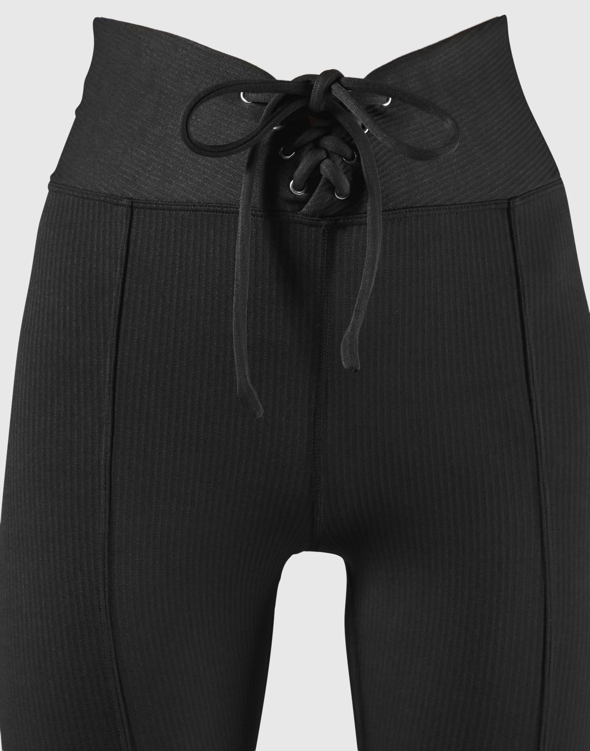 Ribbed Lace-Up Leggings - Black