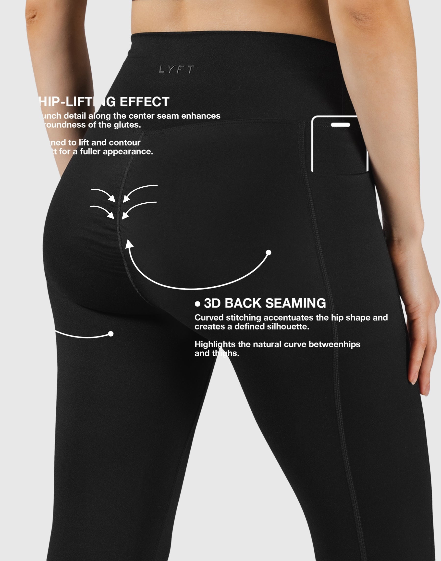 LYFT LYCRA® ブラッシュドインサイド レギンス ブラック M Peach Hip Line Leggings - Black – LÝFT