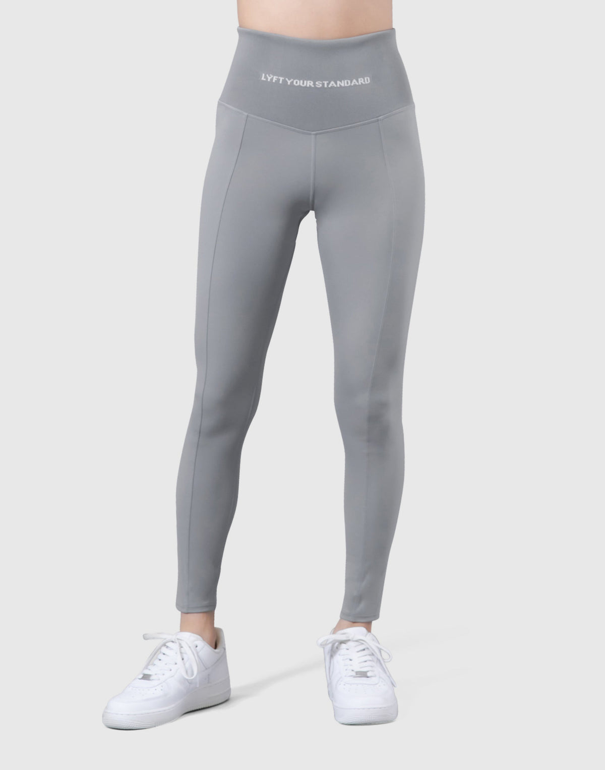 High Rise Waist Rib Leggings - Grey