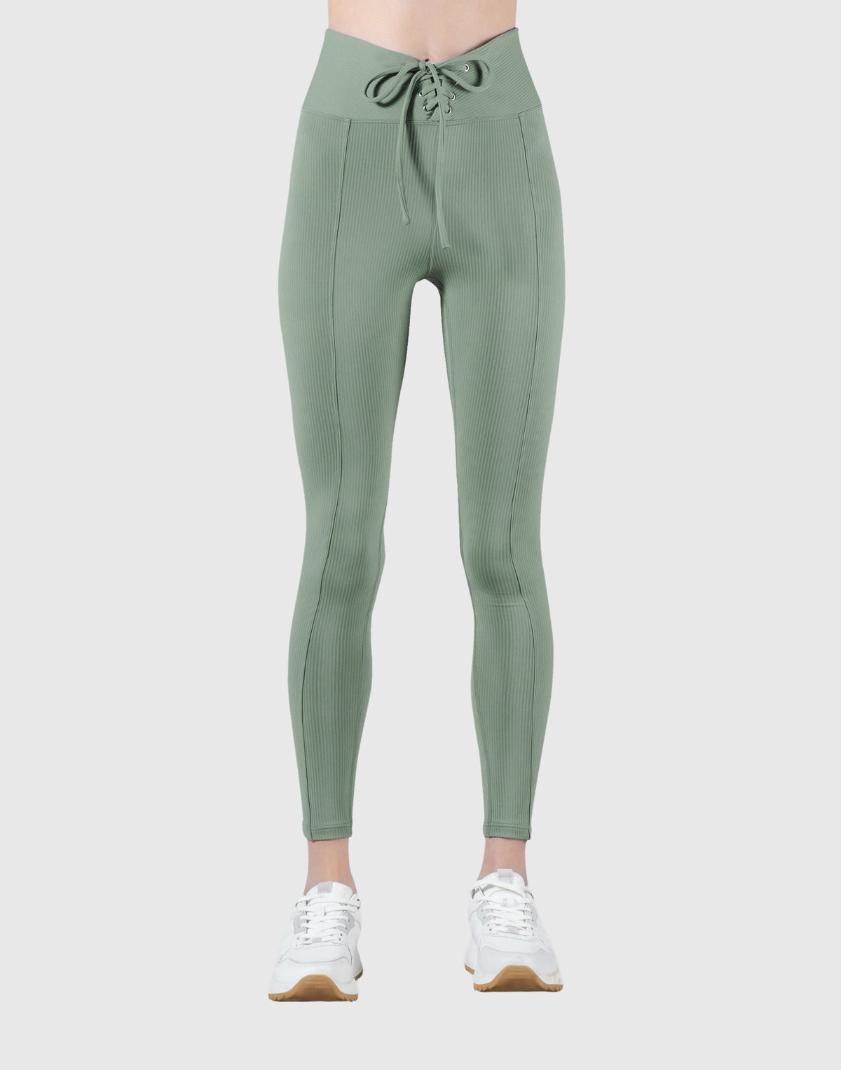 Ribbed Lace-Up Leggings - Melty Green