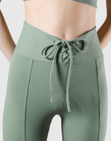 Ribbed Lace-Up Leggings - Melty Green