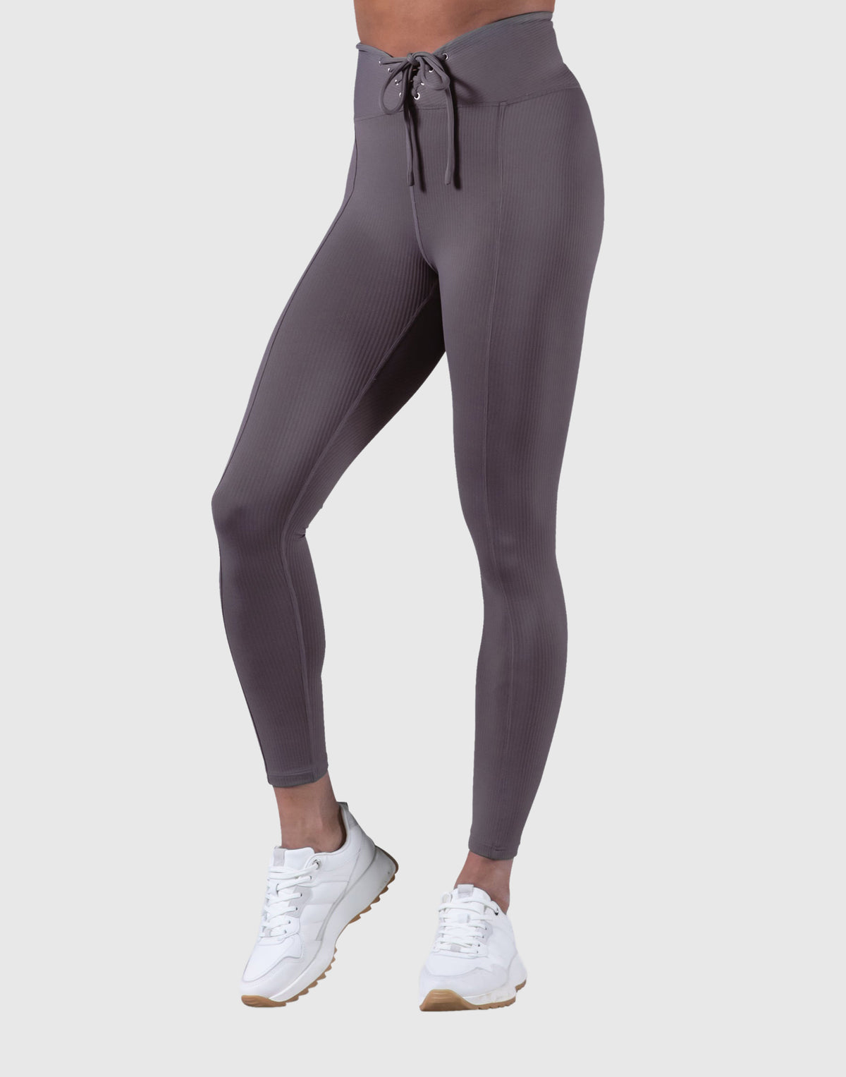 Ribbed Lace-Up Leggings - Ash Grey