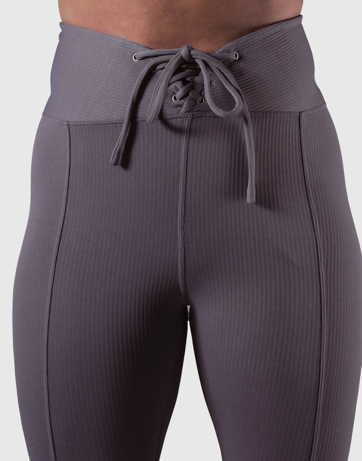 Ribbed Lace-Up Leggings - Ash Grey