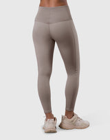 High Rise Waist Rib Leggings - Light Brown