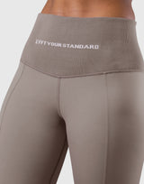 High Rise Waist Rib Leggings - Light Brown