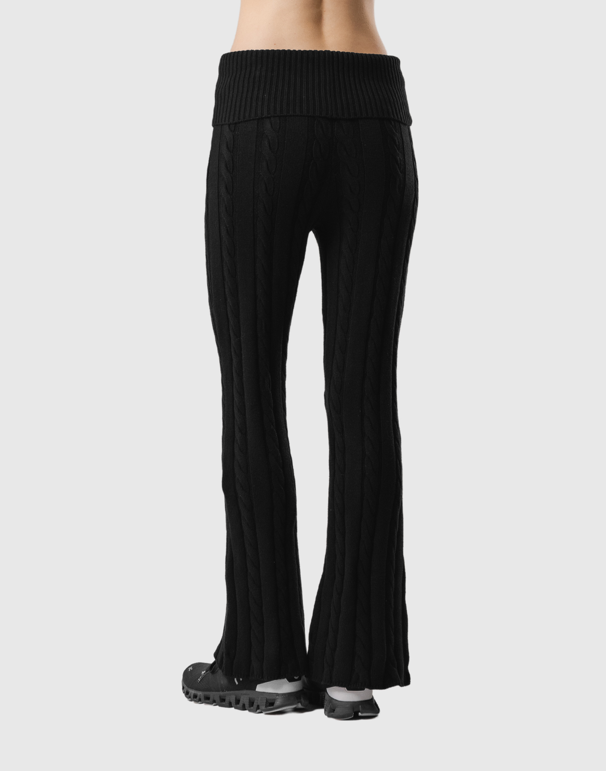 Cable Knit Flared Pants - Black