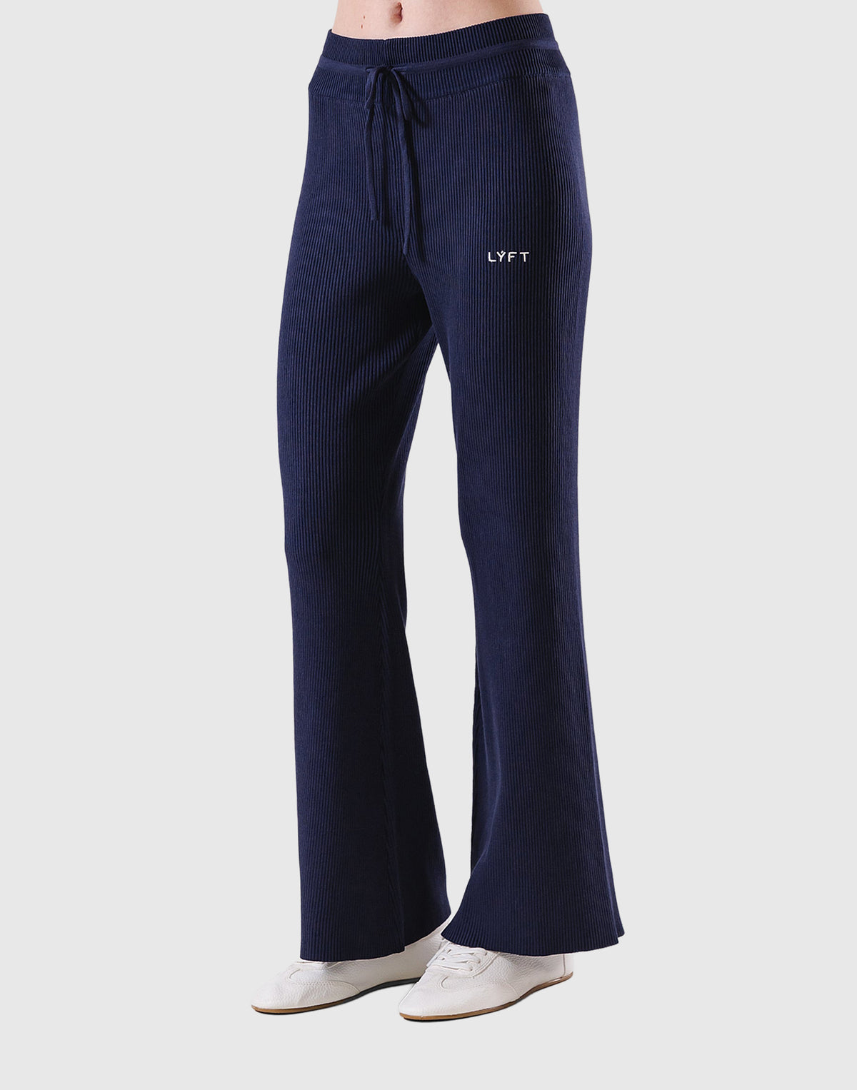 Rib Knit Flare Pants - Navy