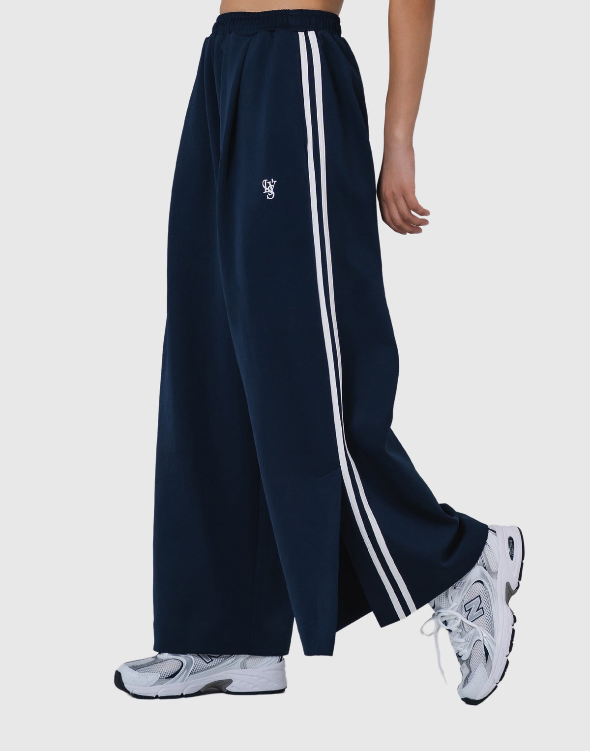 Two Line Slit Wide Pants - Navy