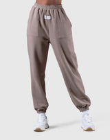 Woven Label Relax Sweat Pants -  Greige