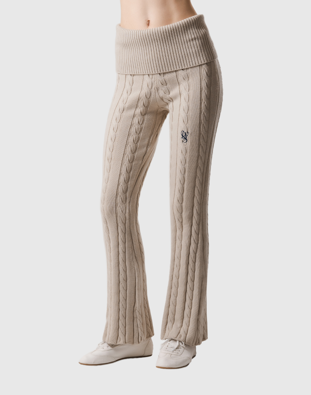 Cable Knit Flared Pants - Ivory