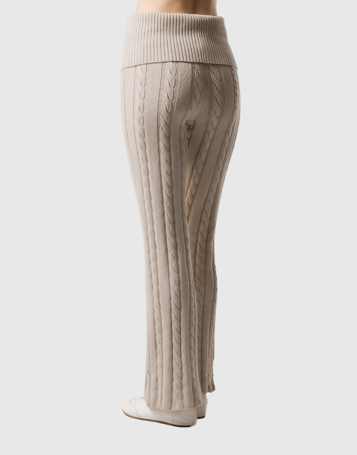 Cable Knit Flared Pants - Ivory