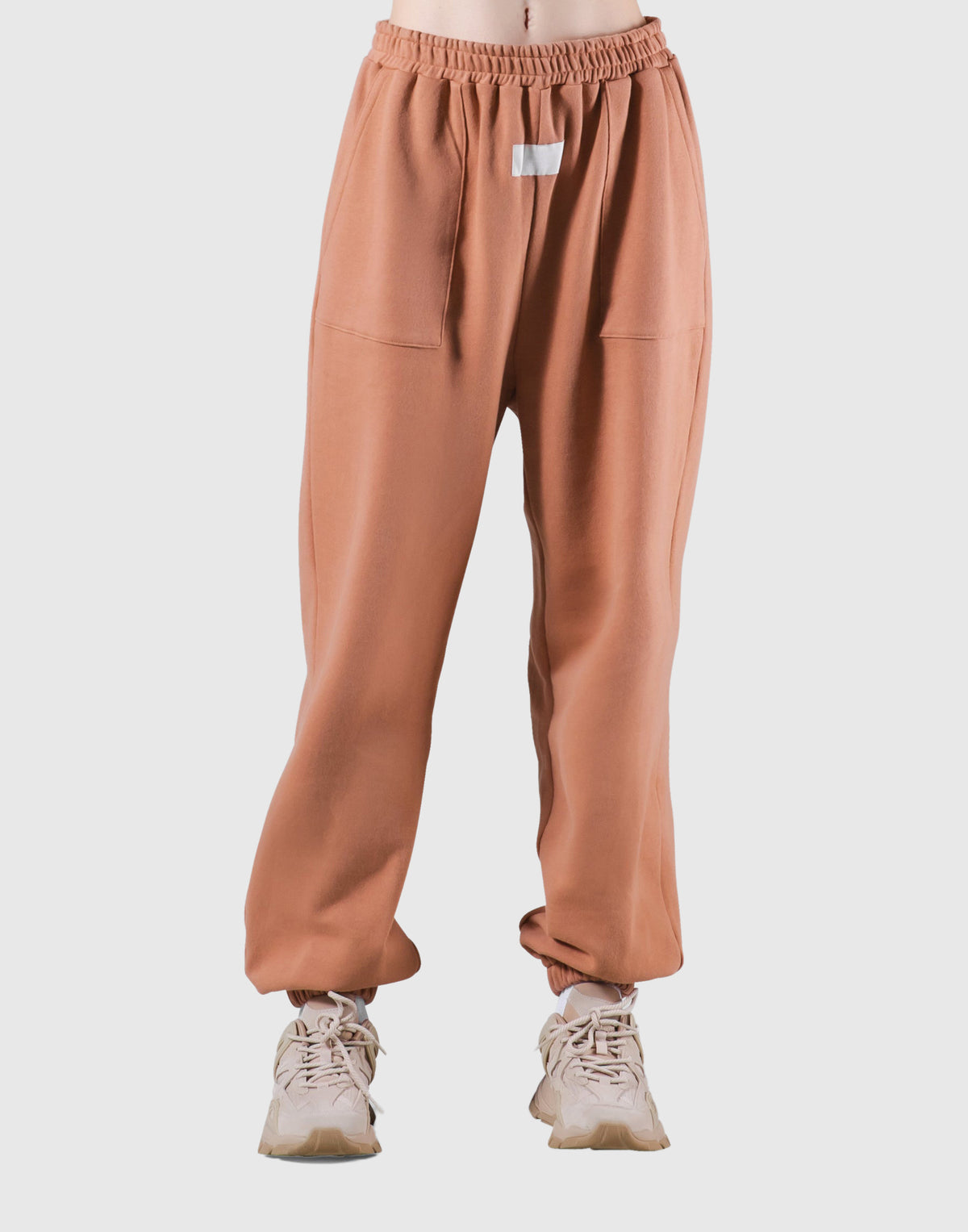 Woven Label Relax Sweat Pants - Coral