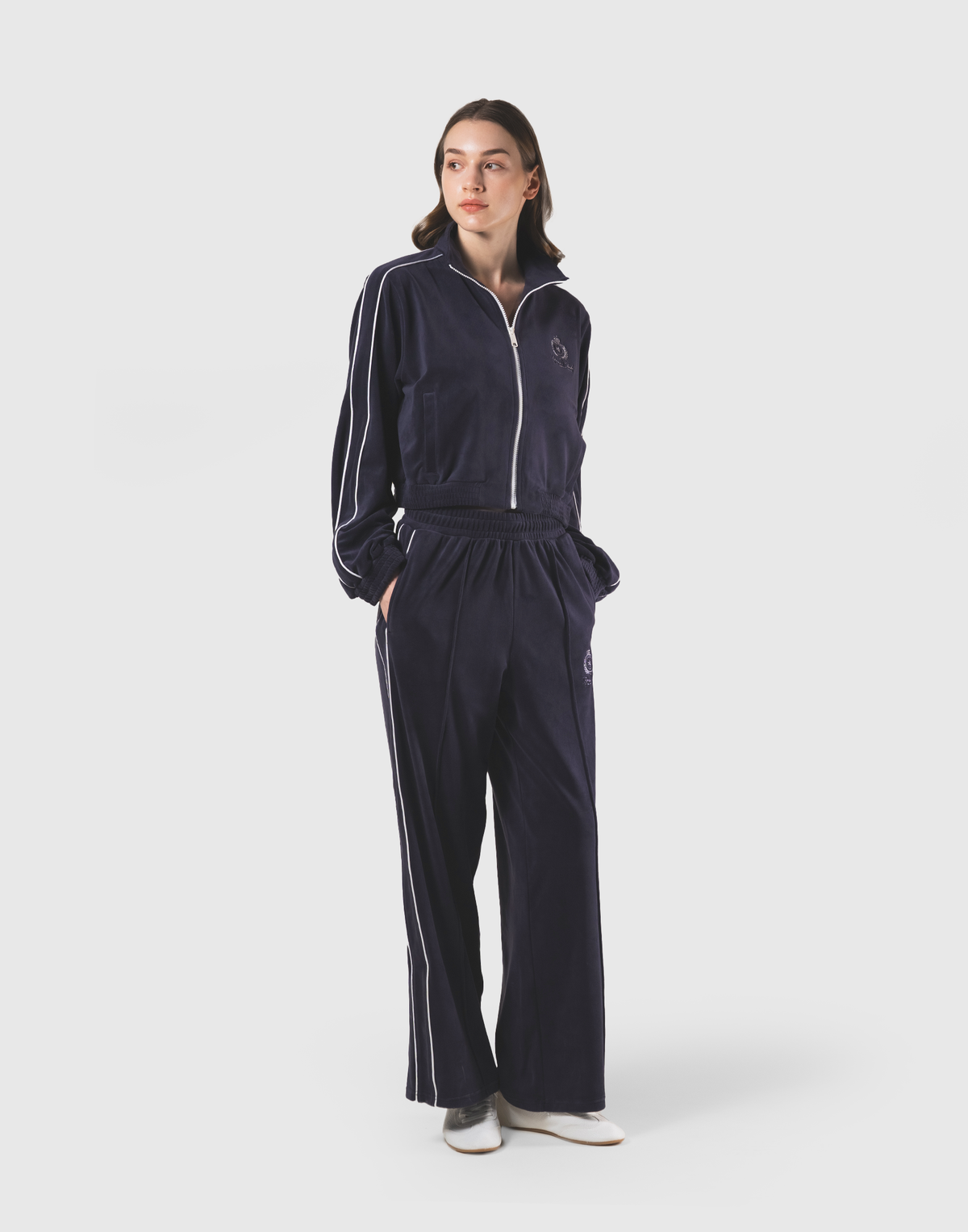 Velour Track Jacket - Navy