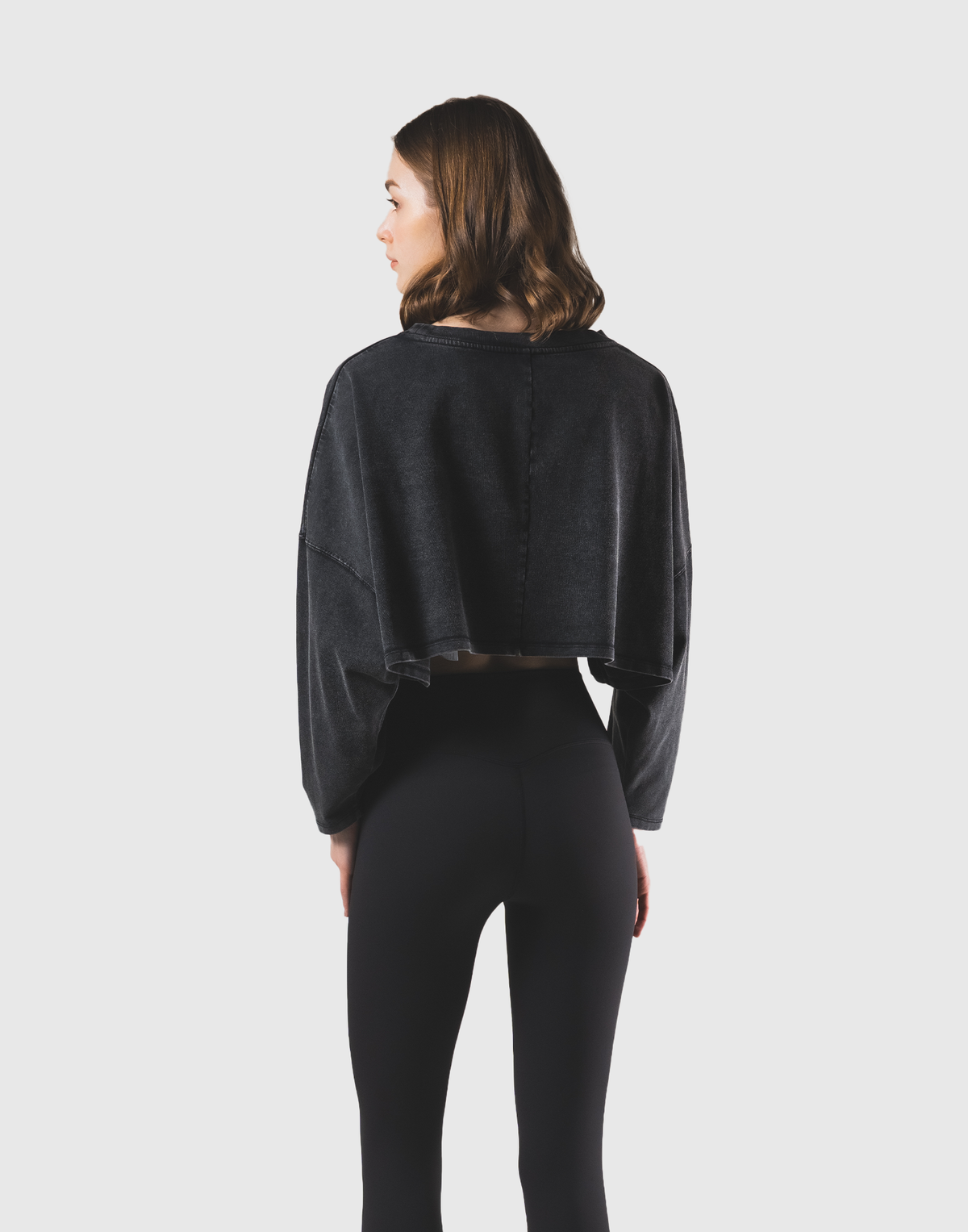 Loose Crop Long Sleeve Shirt - Black