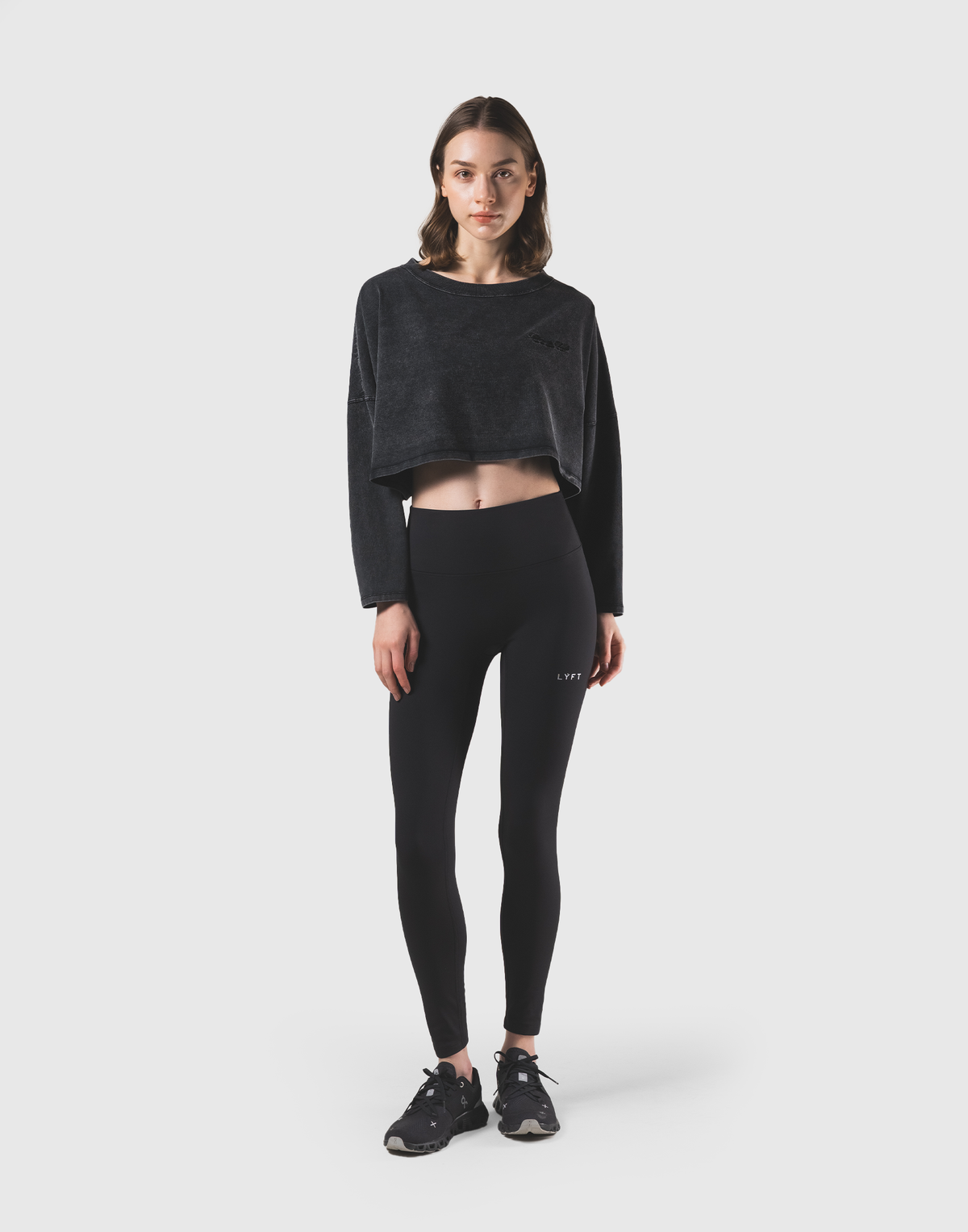 Loose Crop Long Sleeve Shirt - Black