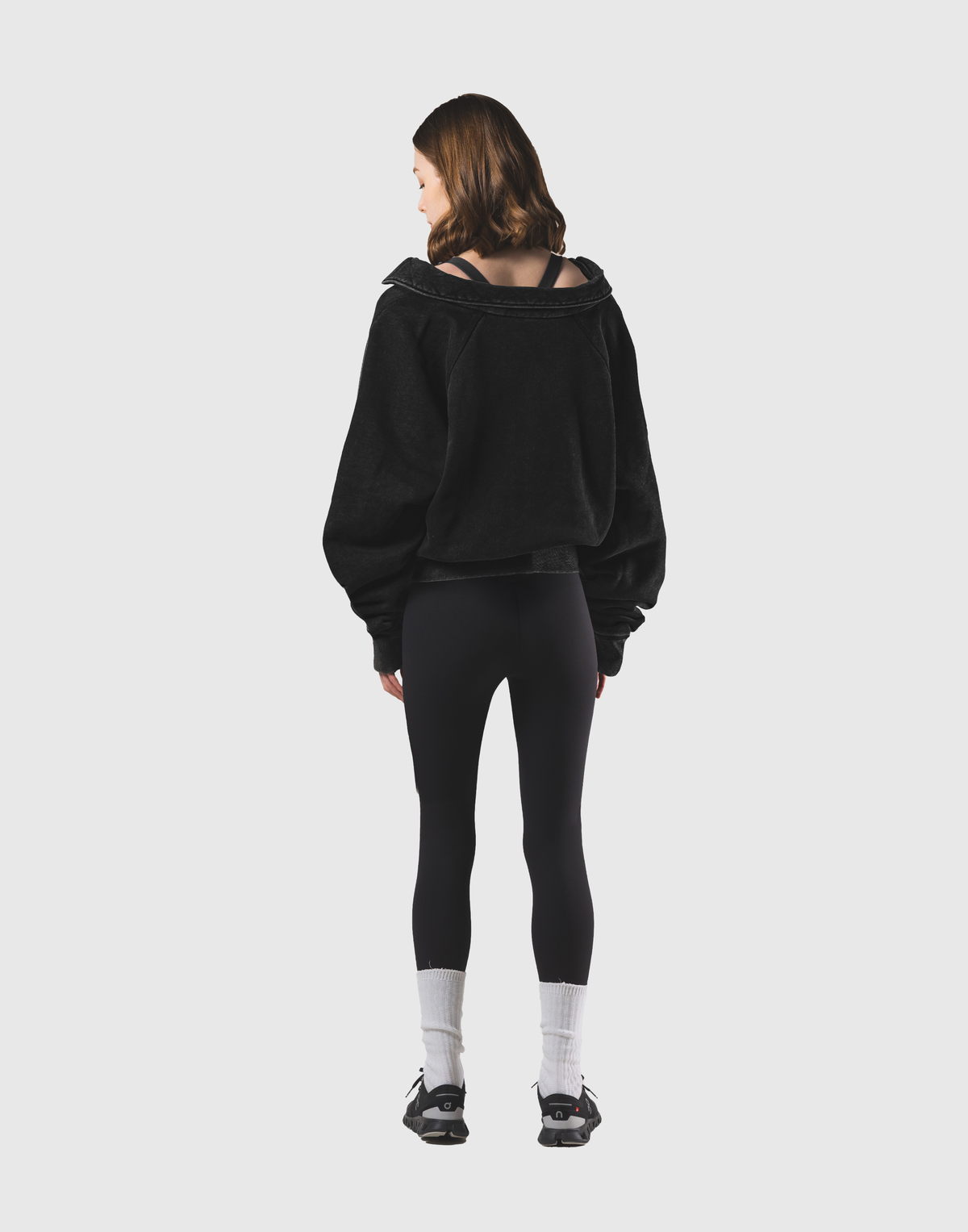 Raglan Sleeve Polo Sweatshirt - Black