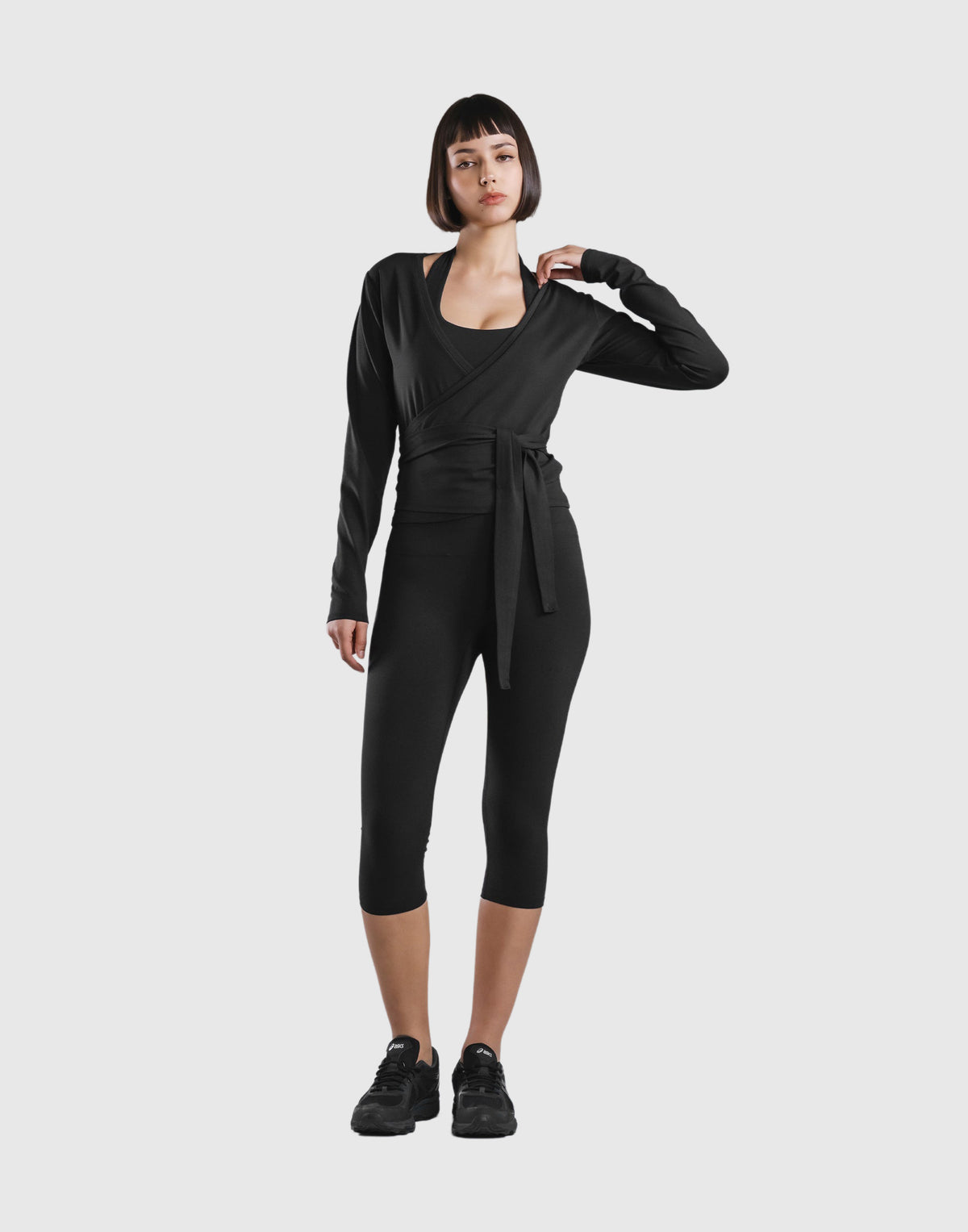 Comfortable Slim Wrap Top - Black