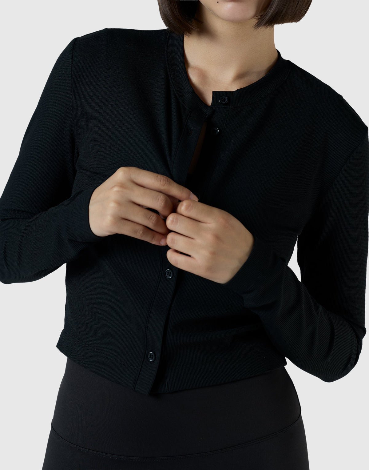 Stretch Crewneck Cardigan - Black