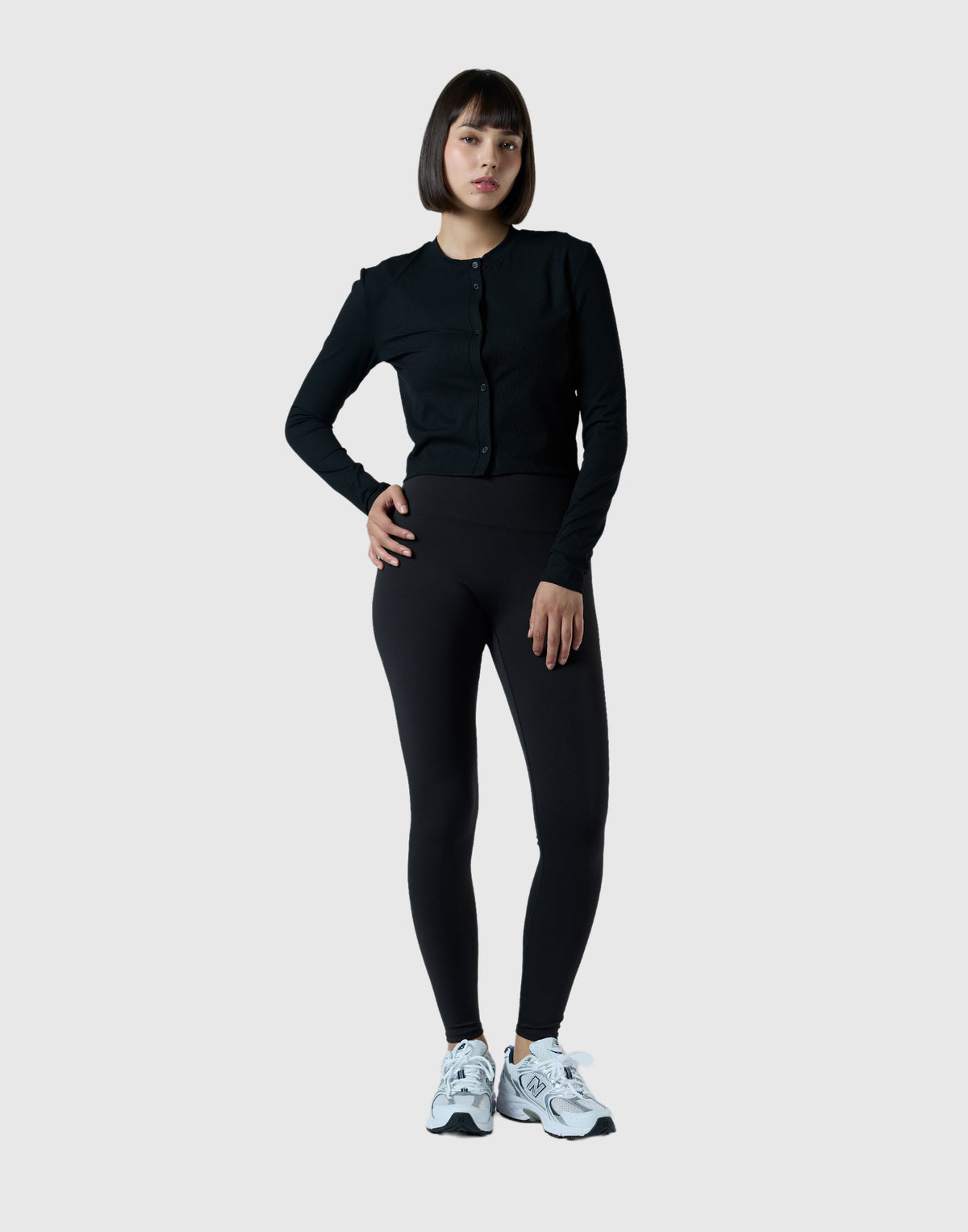 Stretch Crewneck Cardigan - Black