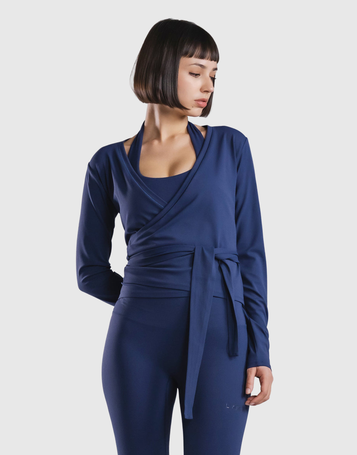 Comfortable Slim Wrap Top - Navy
