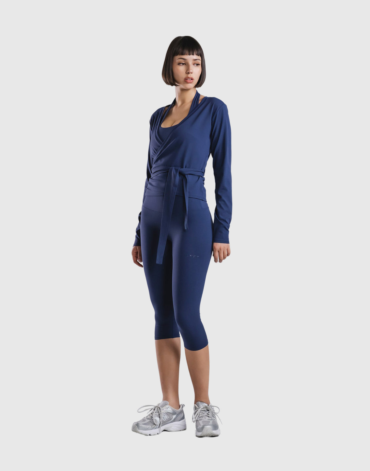 Comfortable Slim Wrap Top - Navy