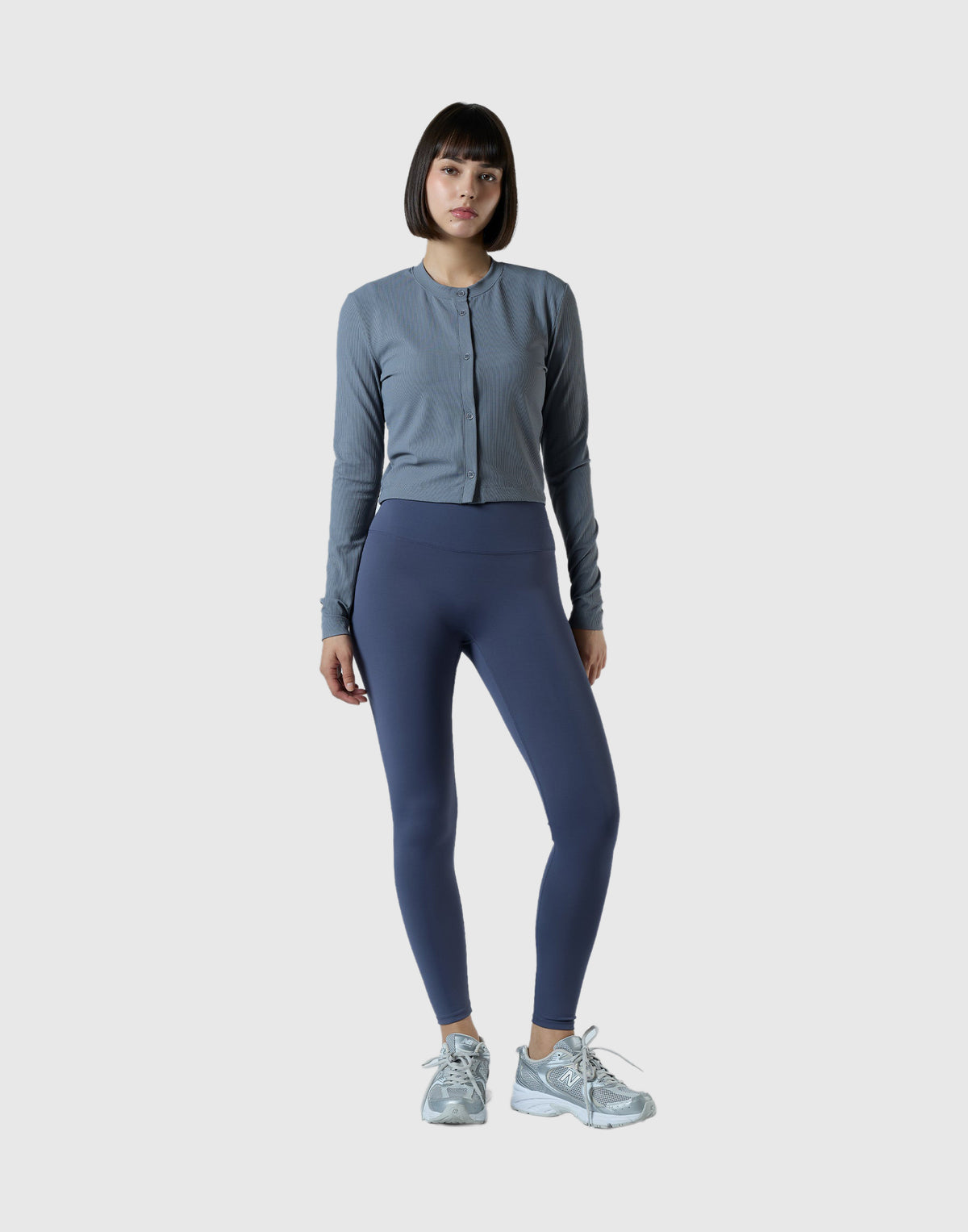 Stretch Crewneck Cardigan - Grey