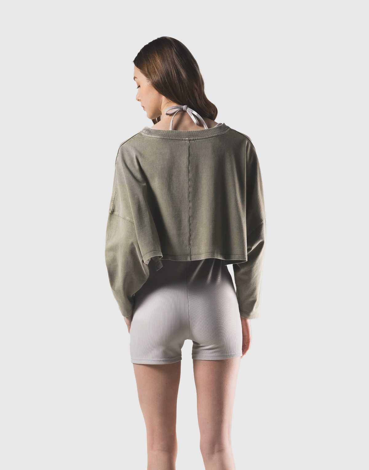 Loose Crop Long Sleeve Shirt - Olive