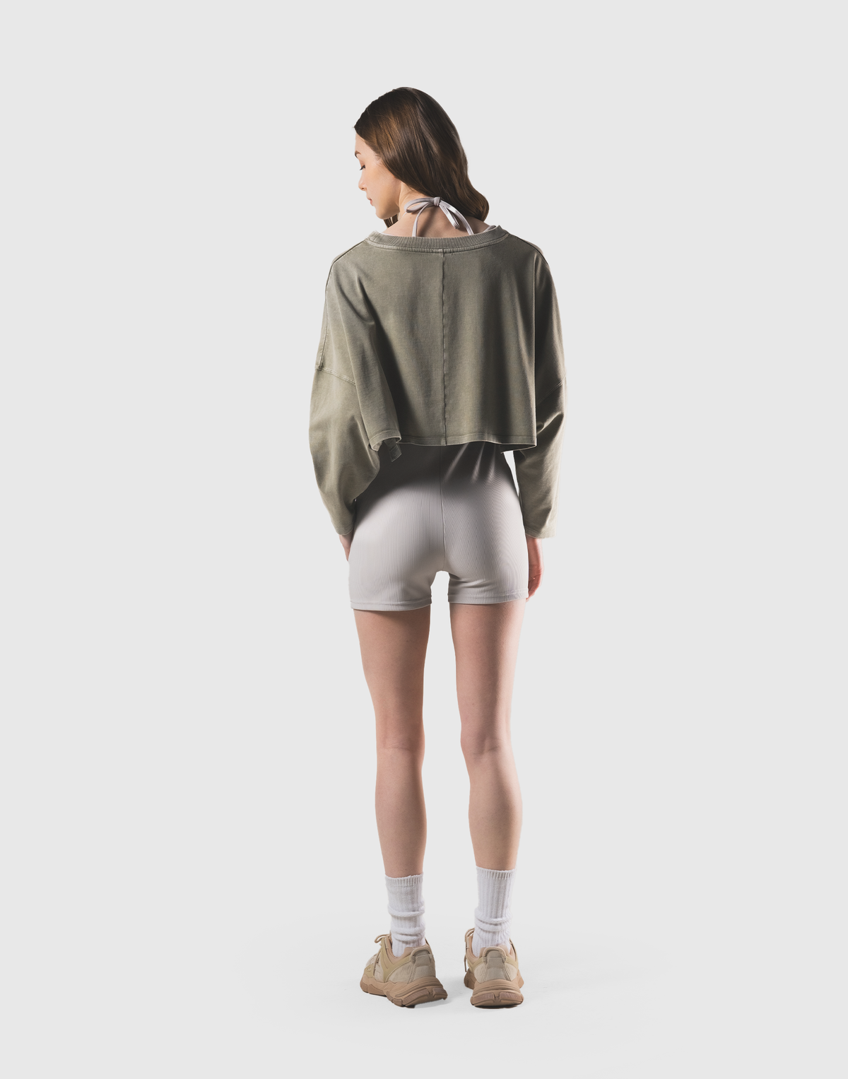 Loose Crop Long Sleeve Shirt - Olive