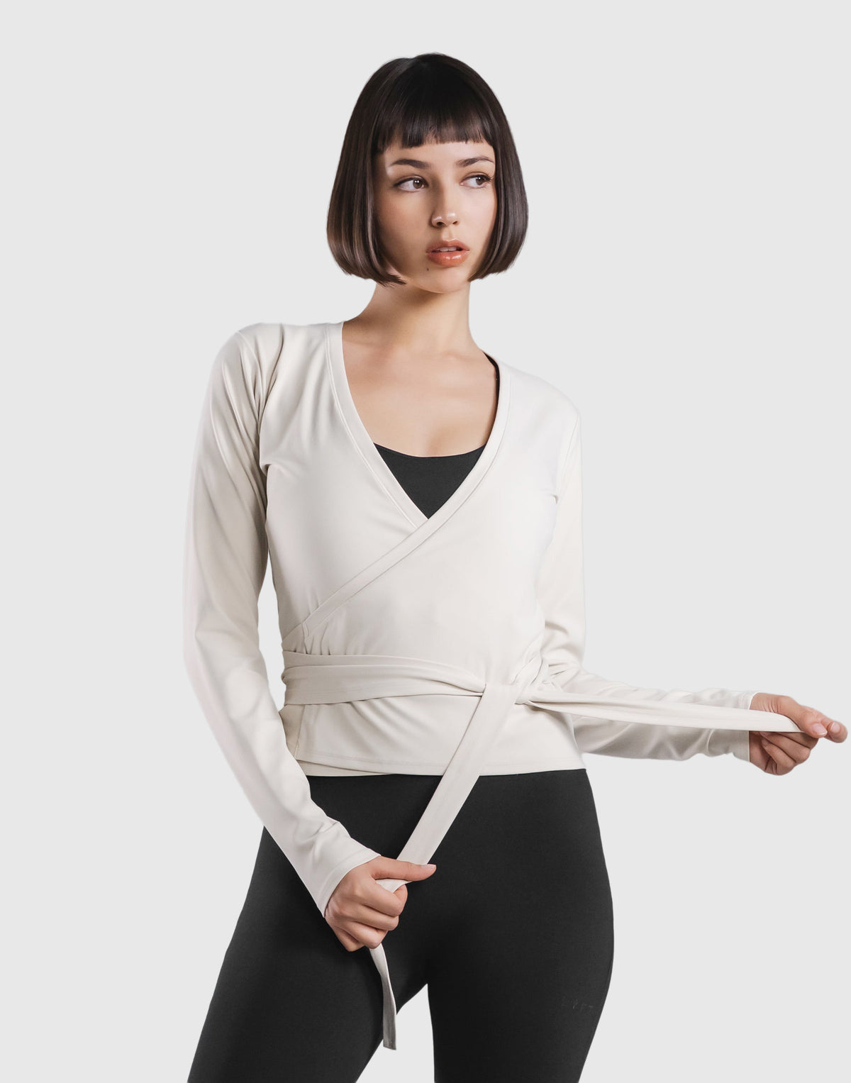 Comfortable Slim Wrap Top - Ivory