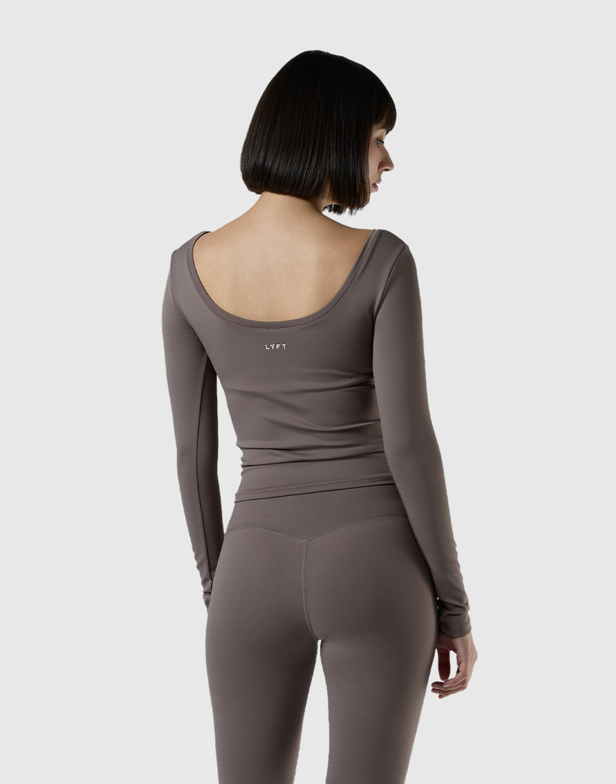 Round Open Back Long Sleeve Top - Brown