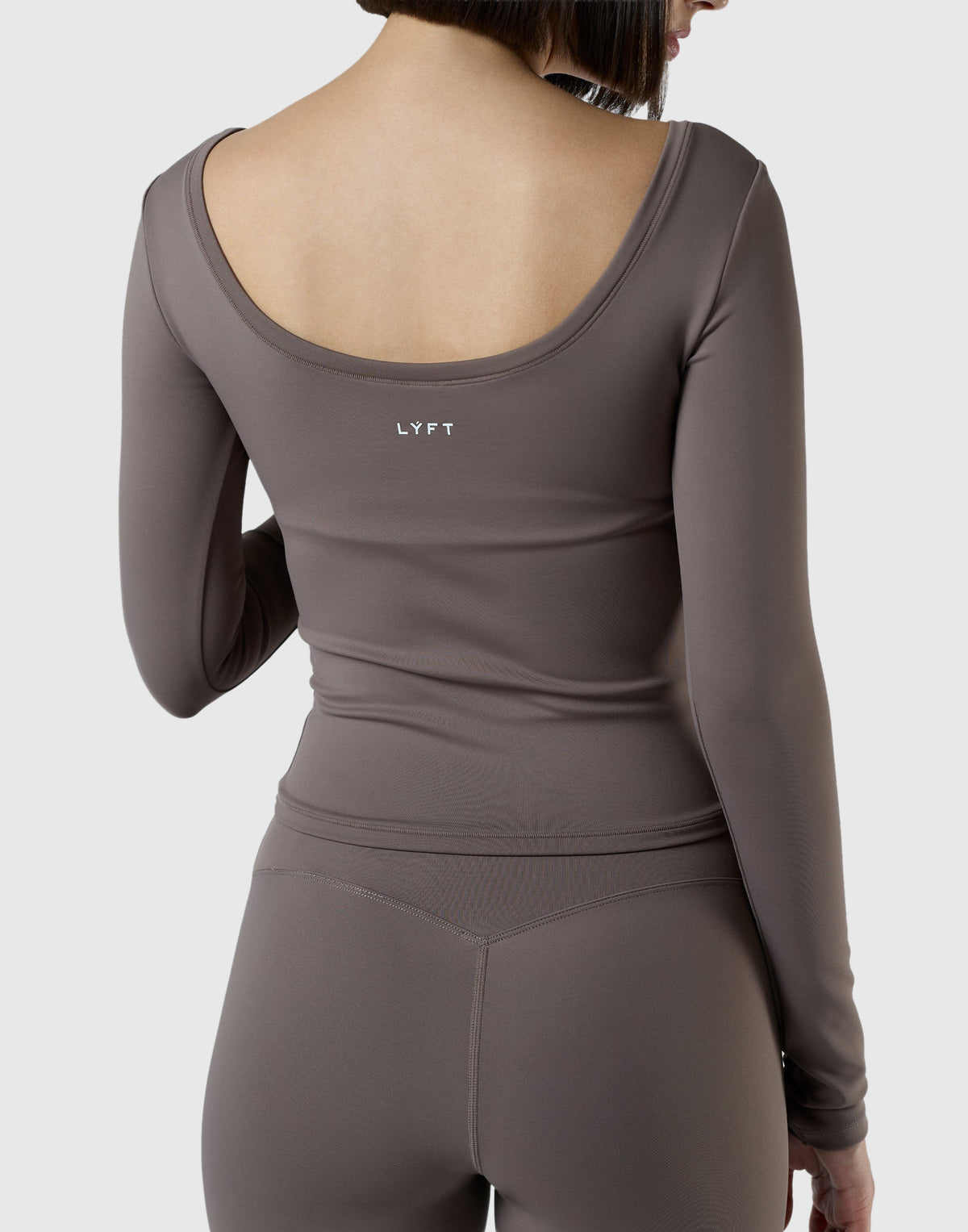 Round Open Back Long Sleeve Top - Brown